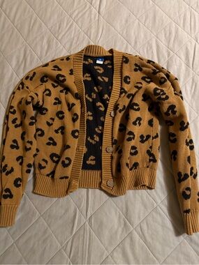Old Navy Tan and Black Leopard Print Cardigan Sweater